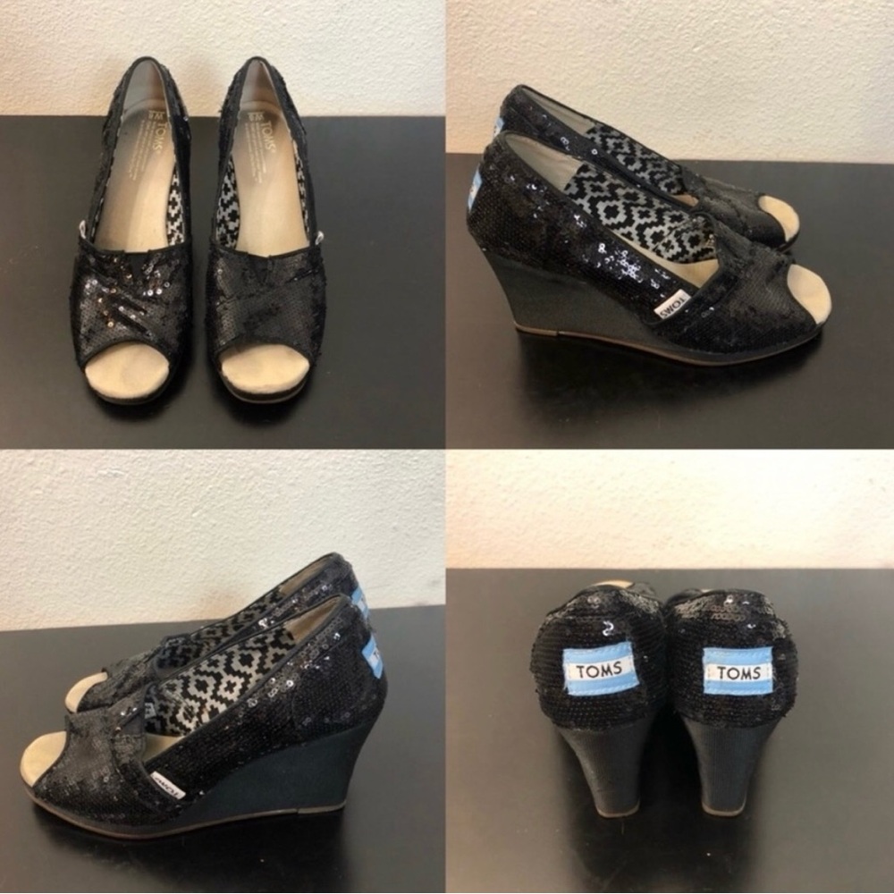 Toms Black Sequin Wedges - Picture 6 of 8